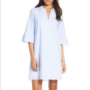 Lilly Pulitzer Ginger Striped Swiss Dot 3/4 Sleeve Shirt Dress Blue Women's 2